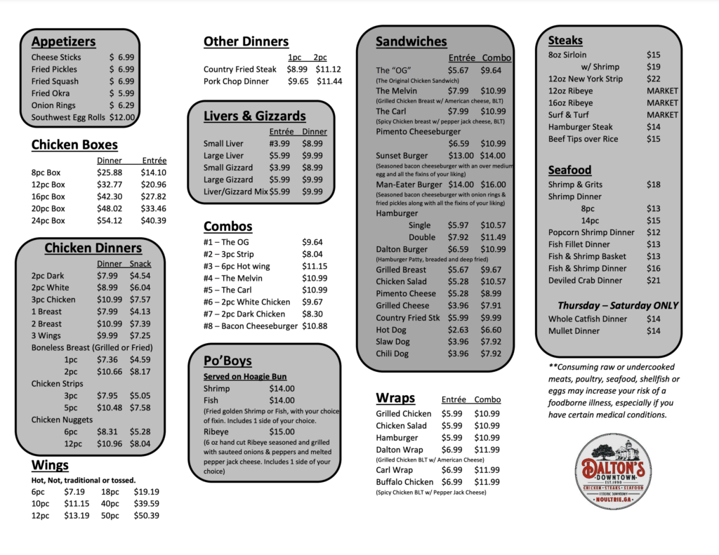 Downtown Menu Dalton's